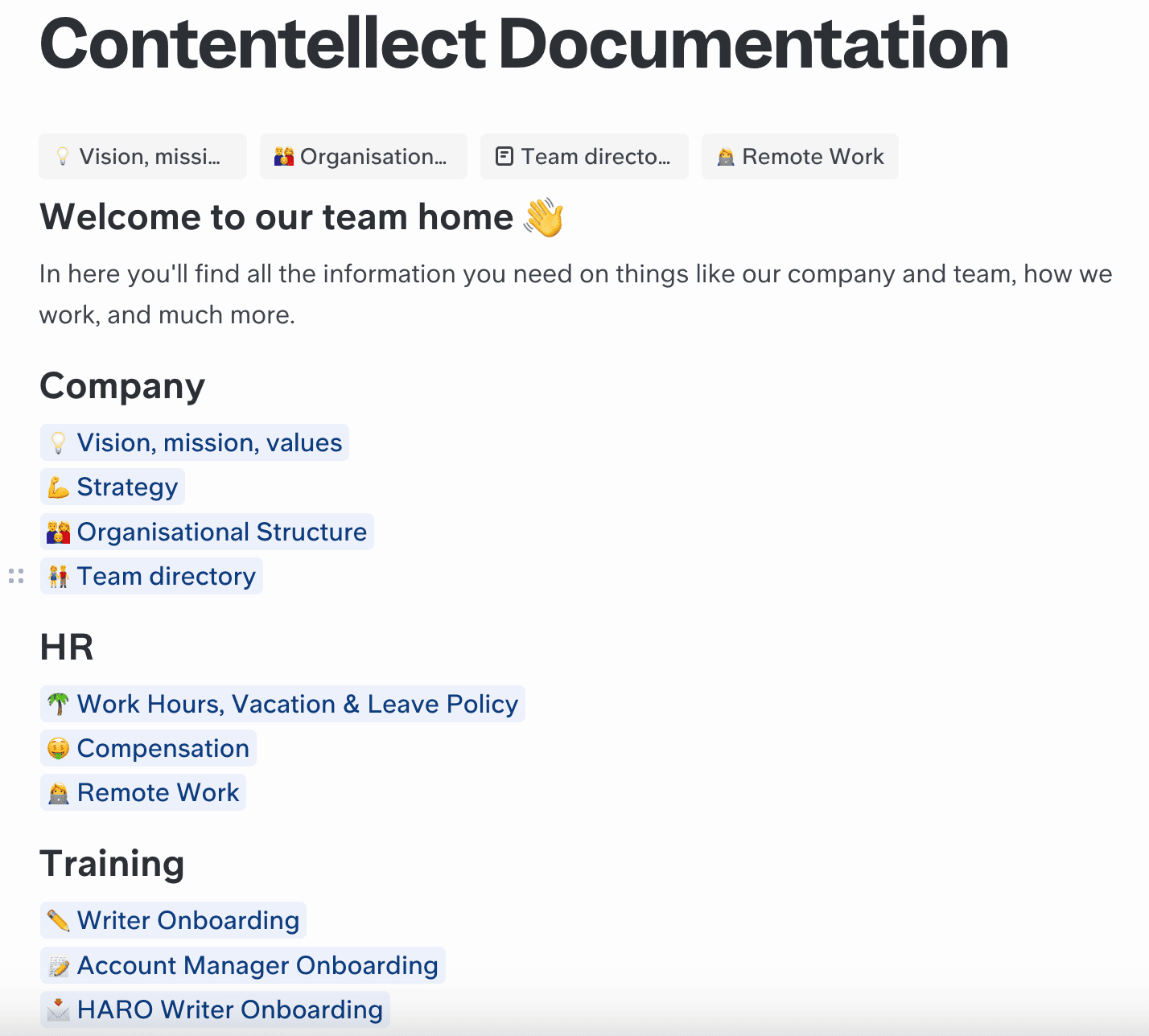 An example of our Contentellect employee handbook.