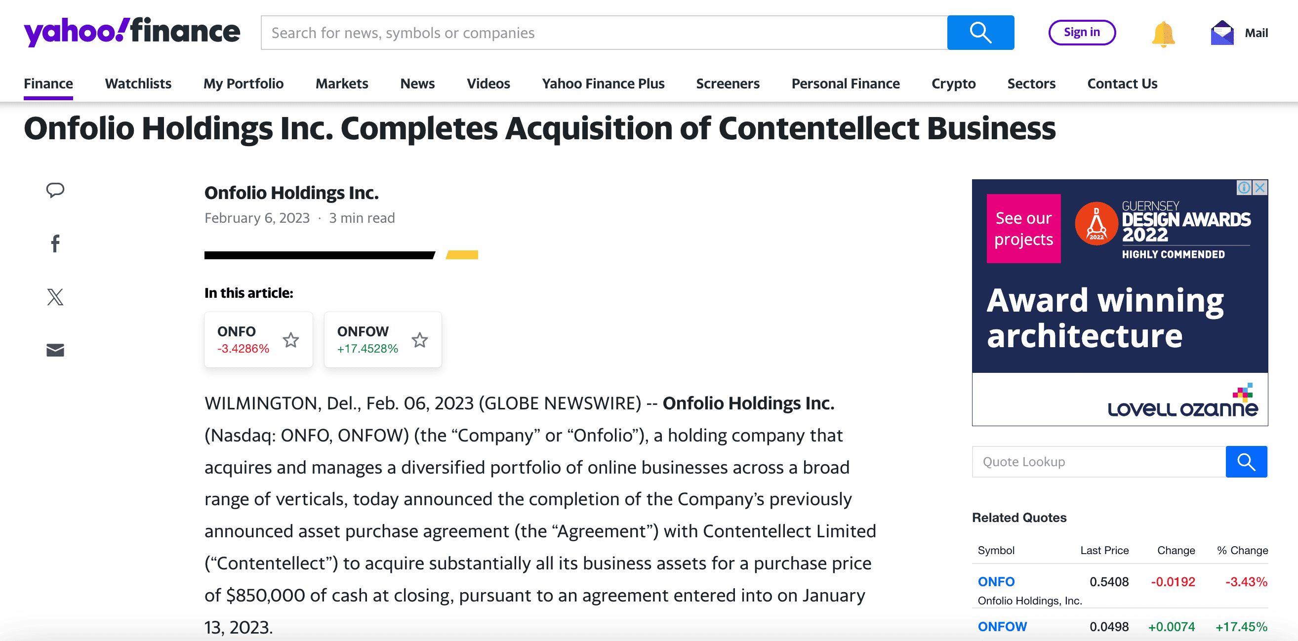 onfolio acquires contentellect