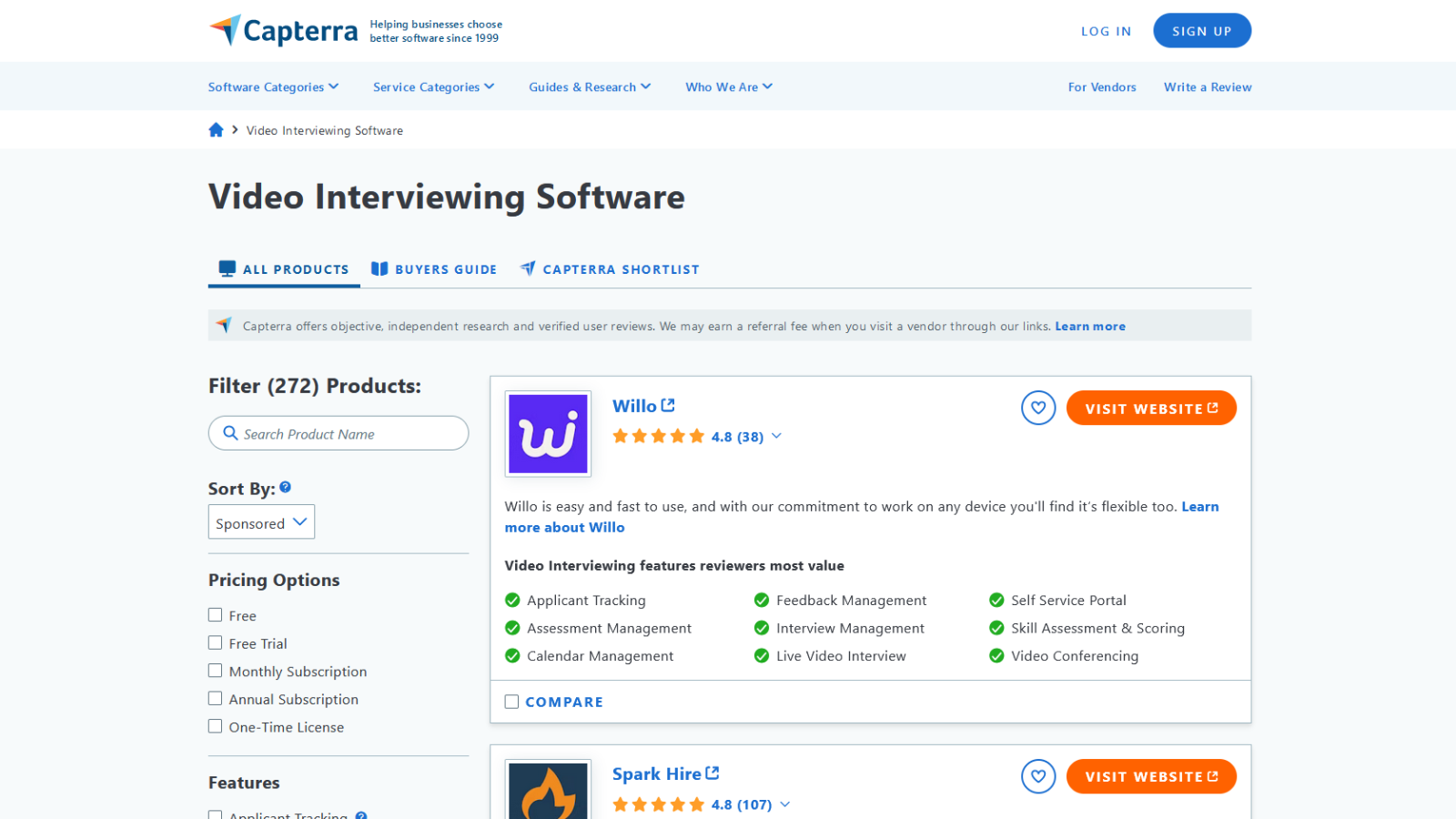 There are 274 video interviewing products on Capterra.